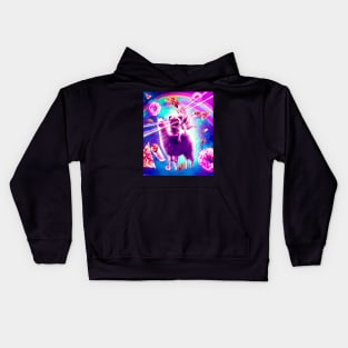 Laser Eyes Space Cat Riding Pug, Llama  - Rainbow Kids Hoodie